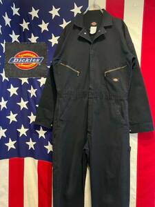 ★Dickies★ディッキーズ★つなぎ★オールインワン★ワークウエア★作業着★長袖★ダブルジップ★無地★ブラック★黒★Lサイズ相当★