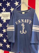 ★Champion★チャンピオン★シングルステッチ★フットボールTシャツ★スウェット★U.S.NAVY★袖ライン★7分袖★ネイビー★紺★Lサイズ★_画像1