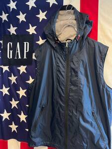 ★00s★OLD GAP★オールドギャップ★ジップベスト★リップストップナイロン★フード★パーカー★裏メッシュ★ネイビー★紺★Lサイズ★