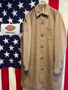 ★Dickies★ディッキーズ★ステンカラーコート★ツイル★ロング★アウター★ワンポイントロゴ★ロゴパッチ★ブラウン★茶色★Lサイズ★