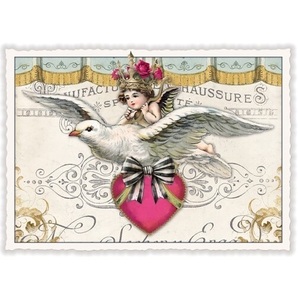 鳩 と 天使 ドイツ 製 ポストカード ラメ グリーティングカード 絵はがき アンティーク調 ハト パタミンの画像1