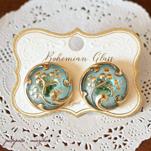  Czech *bohe mia glass blue flower earrings Czech glass patamin accessory stud earrings 