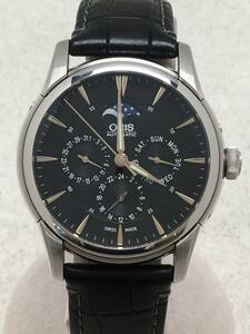 ORIS◆アートリエ/コンプリケーション/7689/自動巻腕時計/アナログ/レザー/BLK/BLK