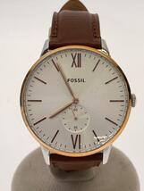 FOSSIL◆クォーツ腕時計/アナログ/レザー/SLV/BRW/ES5176MSET_画像1