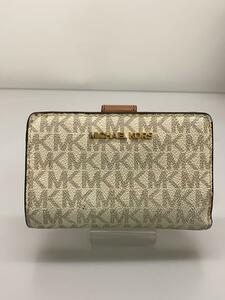 MICHAEL KORS◆マイケルコース/DI-2103/2つ折り財布/フェイクレザー/ベージュ/総柄/汚れ有