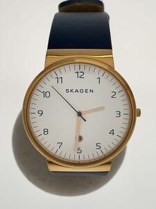 SKAGEN◆クォーツ腕時計/アナログ/レザー/WHT/NVY/SKW9012