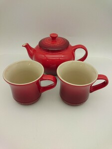 LE CREUSET◆フィルター付ポット&ペアマグカップ/3点セット/RED