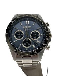 SEIKO* quartz wristwatch / analogue / chronograph / stainless steel /NVY/SLV/SS/8T63-00D0