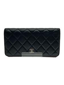 CHANEL◆使用感あり/長財布/レザー/BLK/無地/レディース/A31059/マトラッセ/ラムスキン/