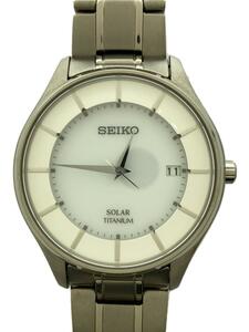 SEIKO◆ソーラー腕時計/アナログ/ステンレス/WHT/SLV/V157-0BX0