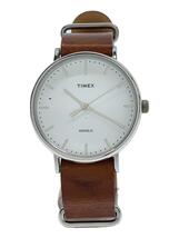 TIMEX◆クォーツ腕時計/アナログ/レザー/WHT/BRW/TW2P91300_画像1