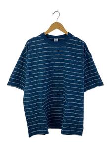 Keboz◆JACQUARD BORDER S/S TEE/ロゴTシャツ/L/コットン/ブルー/総柄/クルーネック