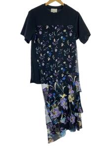 3.1 Phillip Lim◆18SS/Floral Docking Dress/Tシャツ/XS/コットン/BLK/花柄/E181-2119SFK