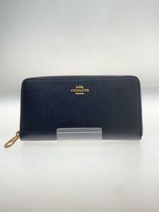 COACH◆長財布/レザー/BLK/無地/レディース/ラウンドファスナー