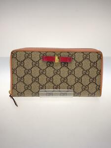 GUCCI◆グッチシマ/長財布/レザー/桃茶ス/388680・2091/ラウンドジップ/ダメージ有