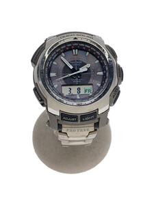 CASIO◆ソーラー腕時計/デジアナ/ステンレス/GRY/SLV/PRW-5100T-7JF