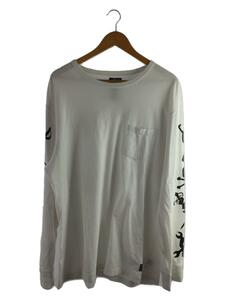 STUSSY◆袖プリント/スカルボーン長袖Tシャツ/XL/コットン/WHT/プリント