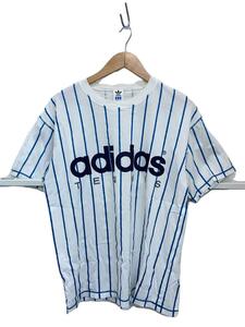 adidas◆Tシャツ/M/ポリエステル/WHT/ストライプ/デサント