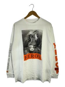 HERON PRESTON◆17AW/バードプリント/長袖Tシャツ/S/コットン/WHT/HMAB002F18600015