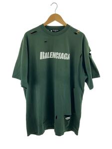 BALENCIAGA◆21AW DESTROYED FLATGROUND T-shirt/Tシャツ/S/コットン/GRN/651795