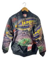 Supreme◆22SS/Stadium Satin Varsity Jacket/ブルゾン/L/ポリエステル/ブラッ/総柄_画像1