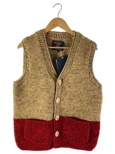 PHERROW’S◆HAND KNIT VEST/タグ付/ベスト/L/ウール/BEG/22W-PNV