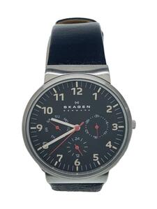 SKAGEN◆クォーツ腕時計/アナログ/レザー/BLK/BLK/SKW6096