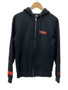 STUSSY◆ジップパーカー/M/コットン/BLK/プリント