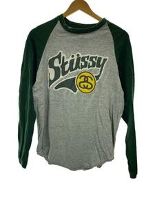 STUSSY◆90s/白タグ/OLD STUSSY/ラグランカットソー/S/リンクロゴ/GRN/MADE IN USA