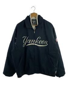 Majestic◆Yankees/ヤンキース/裏フリースナイロンジャケット/XL/ナイロン/NVY/汚れ有