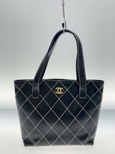 CHANEL◆ワイルドステッチ/ココマーク/ハンドバッグ/レザー/BLK//