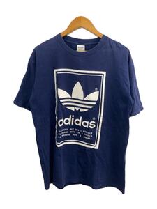 adidas◆Tシャツ/M/コットン/NVY/USA製/万国旗タグ/両面プリント/トレフォイル