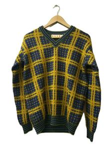 MARNI◆23AW/モヘアVネックニット/セーター(厚手)/46/モヘア/YLW/チェック/CVMG0099Q0 UFH544