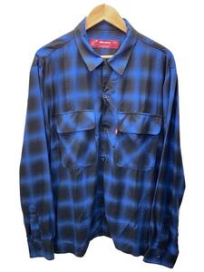 HIDE AND SEEK◆ハイドアンドシーク/Ombre Check Shirt/L/レーヨン/BLU/オンブレCK