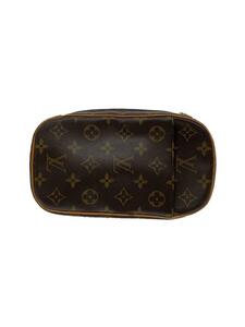 LOUIS VUITTON* pochette * gun ju_ monogram * canvas _BRW/ leather /BRW/ total pattern 