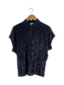 SAINT LAURENT◆20SS Sequins S/S Polo/ポロシャツ/XS/ナイロン/BLK/601538 YB0K2