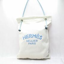 1円~ 【美品】HERMES エルメス アリーヌ GM ショルダーバッグ トートバッグ A4 トワルシェブロン レザー ブルー レディース_画像1