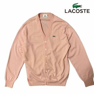 【人気のLサイズ】LACOSTE 春に最適◎ピンク カーディガン 極上ウール100% ラコステ ロゴワッペン 新年度にピッタリ 良品◎