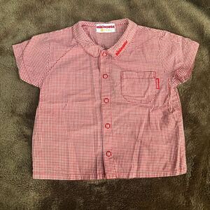 子供服キッズ☆ミキハウスMIKIHOUSE ☆70サイズ☆半袖シャツ チェックシャツ 赤☆送料150円