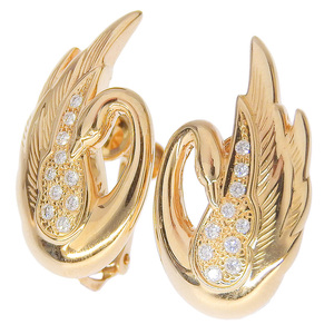 tasa Kiss one earrings total 0.20ct diamond K18YG new goods finish settled yellow gold swan bird jewelry used free shipping 