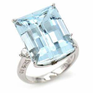 17.09ct natural aquamarine ring 11.5 number Pt900 total 0.26ct natural diamond square cut large grain four square shape rectangle platinum used free shipping 