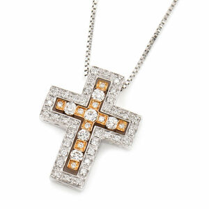  Damiani bell Epo k necklace S size K18WG K18PG finish settled diamond pendant Cross 10 character . white gold used free shipping 