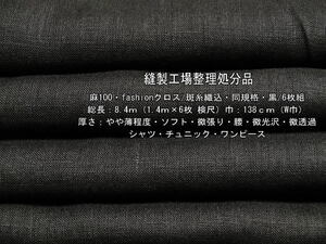 麻100 fashionクロス 斑糸織込やや薄ソフト同規格黒/6枚8.4m最終
