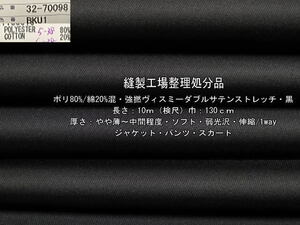 ポリ/綿混 強撚ヴィスミーダブルサテンストレッチ 黒10m W巾