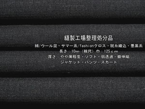 綿/ウール混 サマー系/fashionクロス 斑糸織込 墨黒系 8.8m 最終