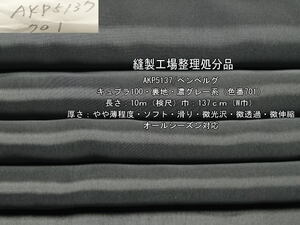 AKP5137 ベンベルグ キュプラ100 裏地 濃グレー系 6.8m W巾 最終