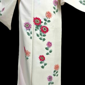 付下げ小紋 付下げ 附下 付け下げ 比翼襟付 袷着物 着物 きもの 白 花柄 リサイクル着物 kimono 中古 仕立て上がり 身丈165cm 裄丈65cmの画像3