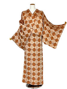 小紋 袷着物 ブロック 着物 きもの カジュアル着物 リサイクル着物 kimono 中古 仕立て上がり 身丈162.5cm 裄丈67cm