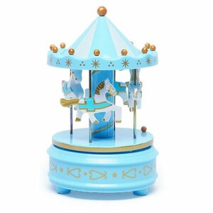 [vaps_7] music box Merry go- Land { blue } rotation wooden horse present cake decoration stylish lovely interior including postage 