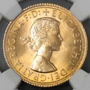 【NGC MS64】1963年 イギリス エリザベス2世 1ソブリン金貨 世界コイン 貨幣 古銭